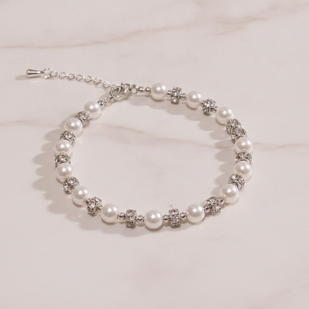 Pearl Beaded Bracelet With Rhinestone Spacers – jewelry (view 2)