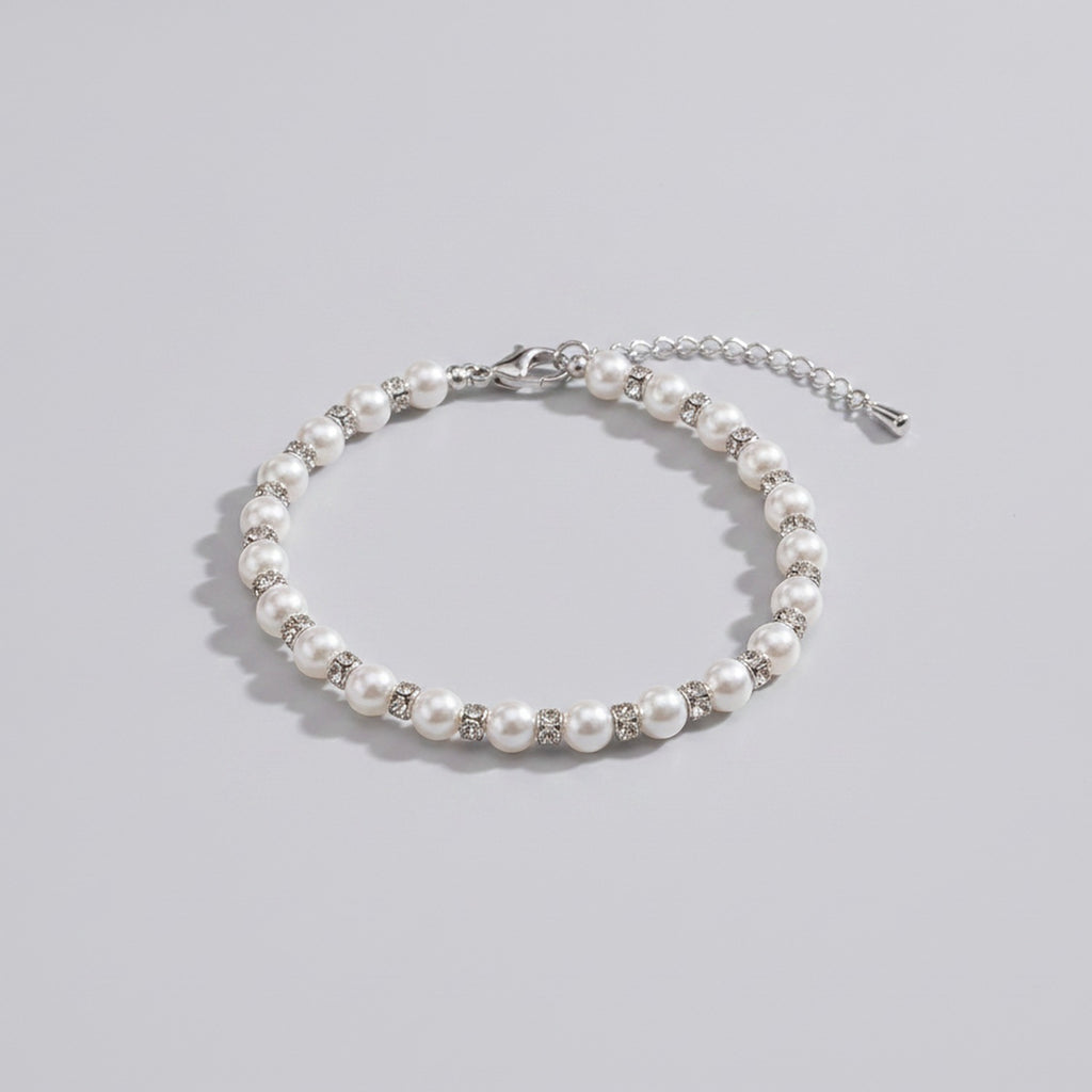 Pearl Beaded Bracelet With Rhinestone Spacers – jewelry (view 1)
