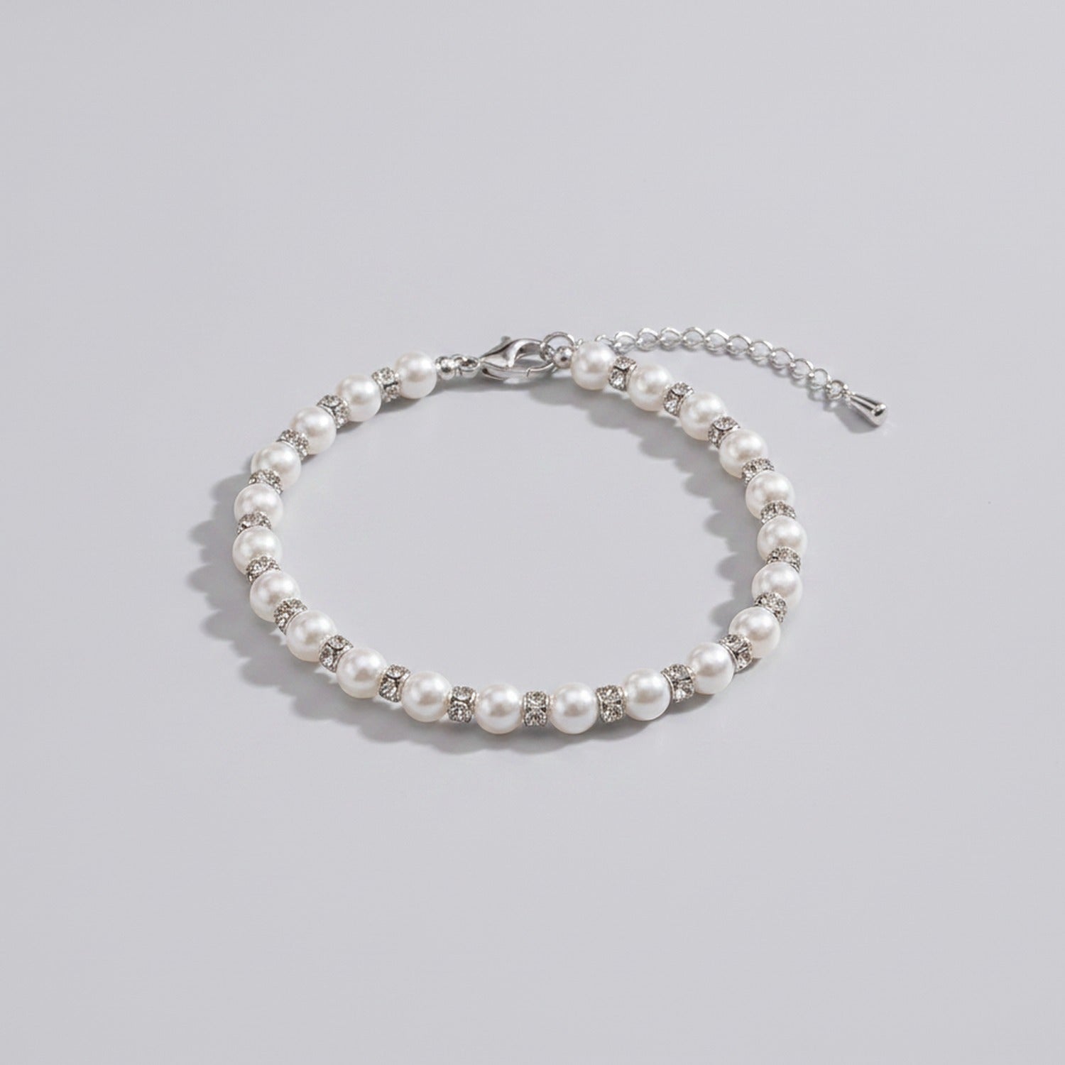Pearl Beaded Bracelet With Rhinestone Spacers