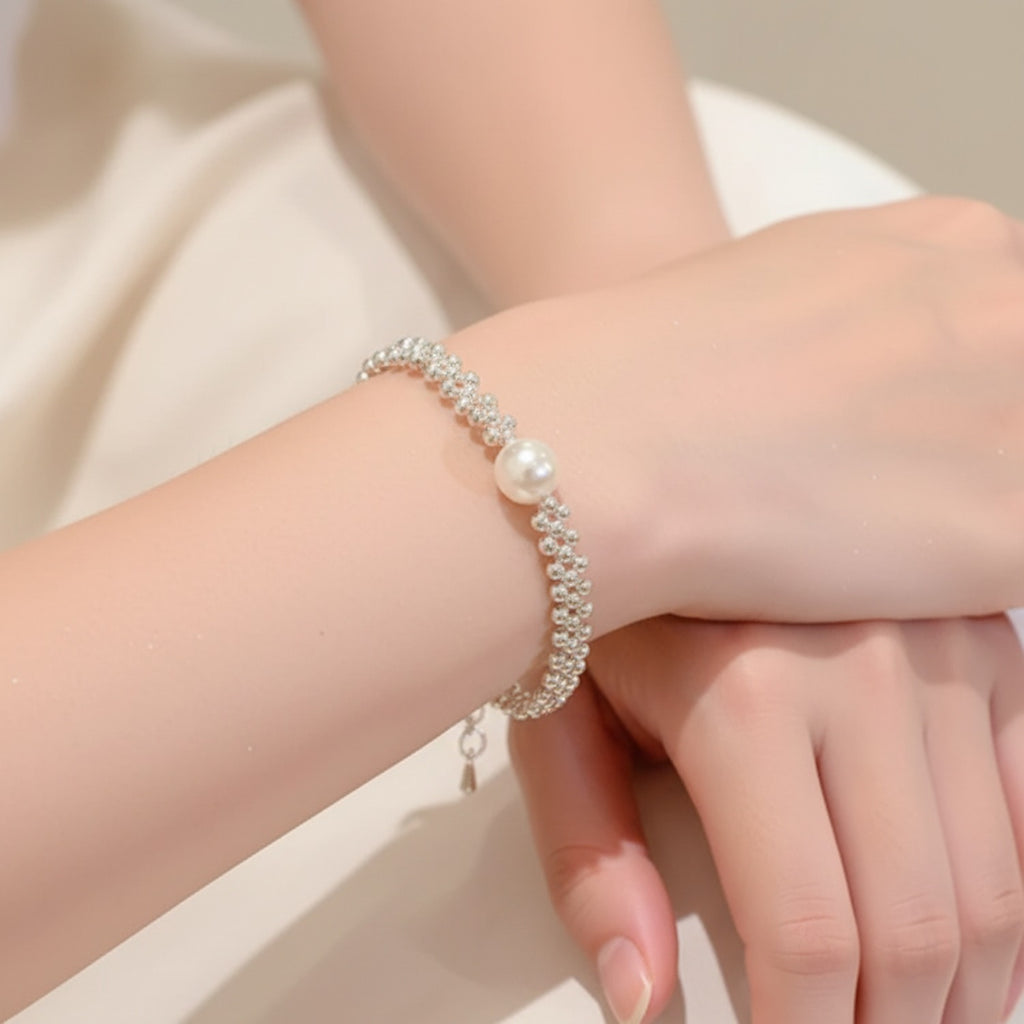 Pearl And Rhinestone Beaded Chain Bracelet