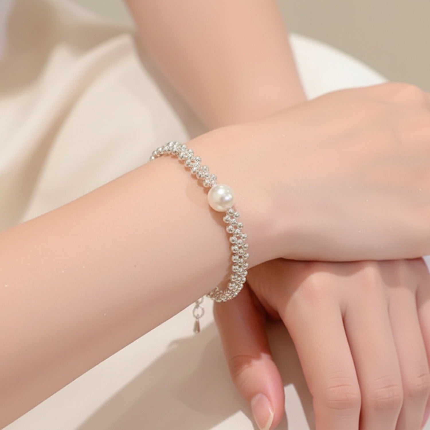 Pearl And Rhinestone Beaded Chain Bracelet