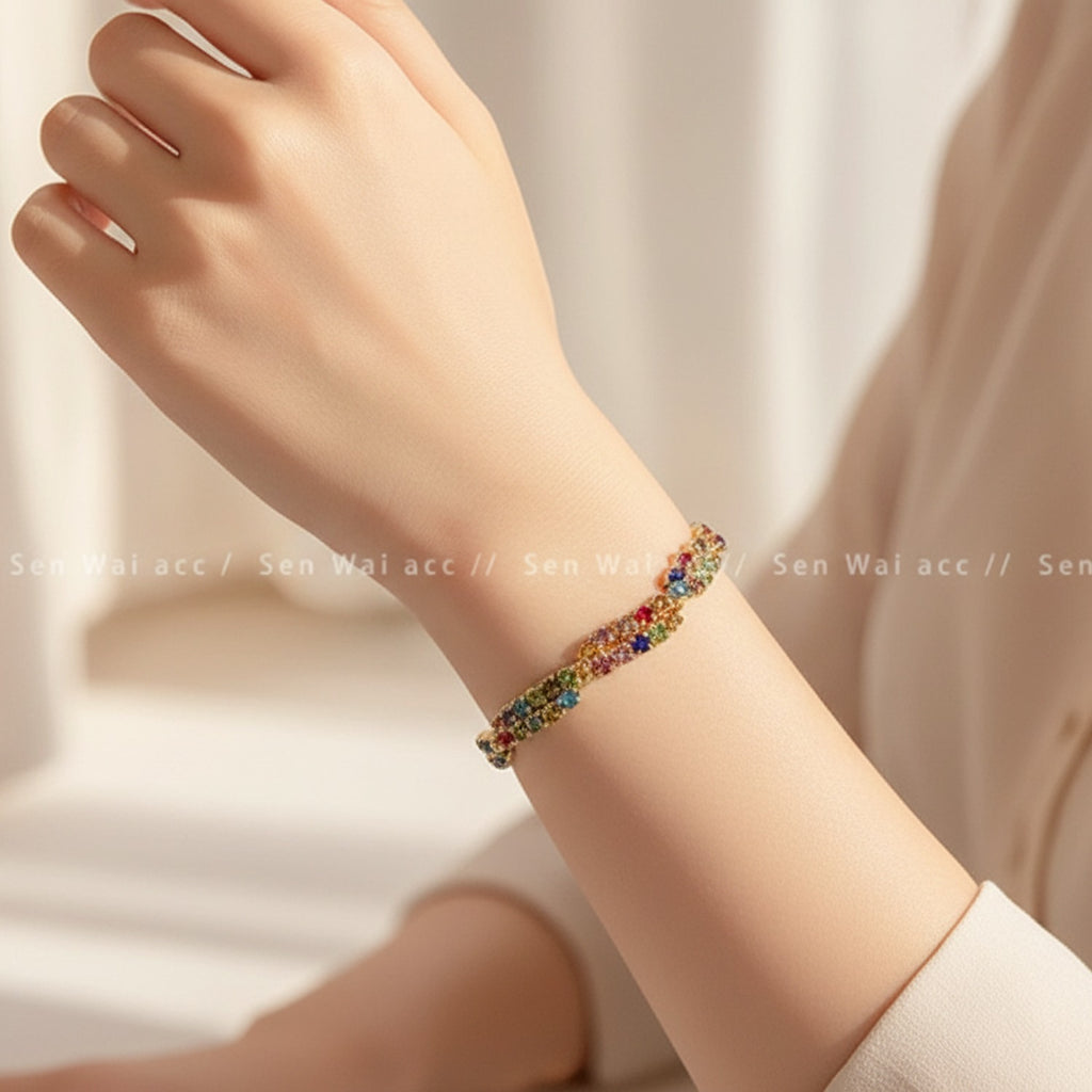 Multicolor Rhinestone Beaded Adjustable Bracelet