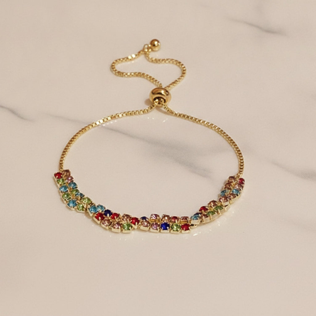 Multicolor Rhinestone Beaded Adjustable Bracelet – jewelry (view 2)