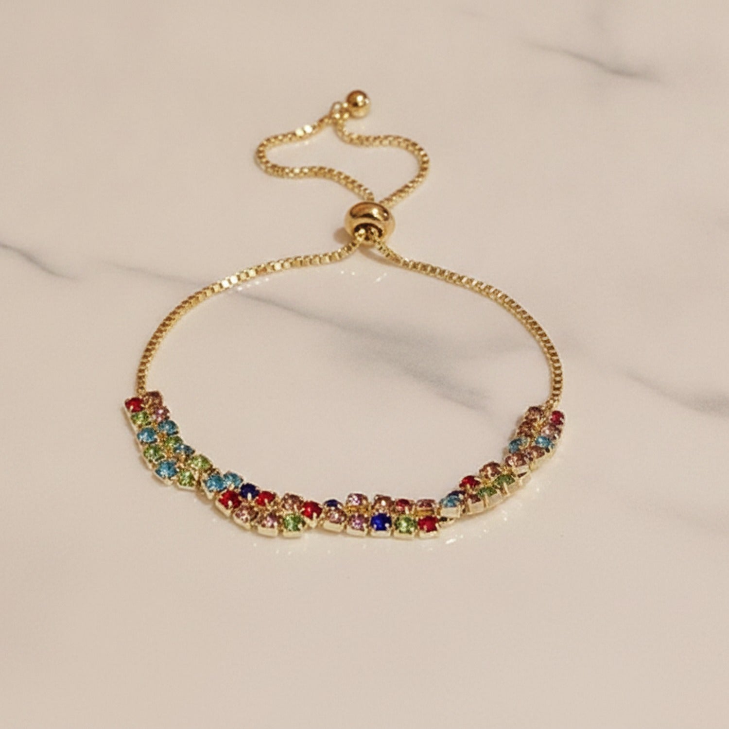 Multicolor Rhinestone Beaded Adjustable Bracelet
