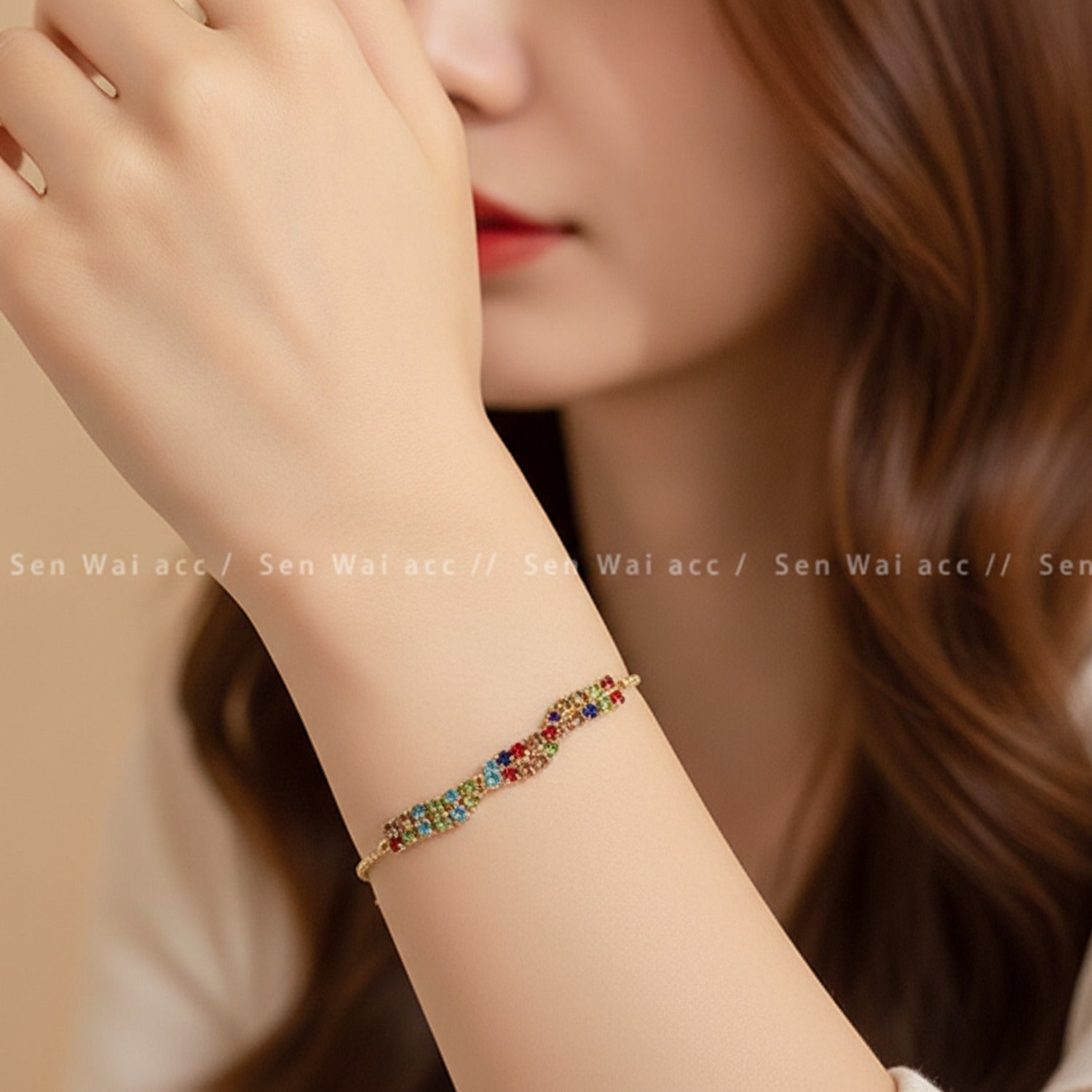 Multicolor Rhinestone Beaded Adjustable Bracelet