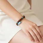 Wooden Bead Bracelet With Turquoise Charm
