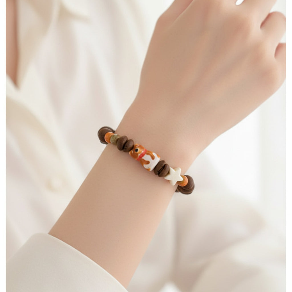 Coffee Bean Beaded Bracelet With Star Charm