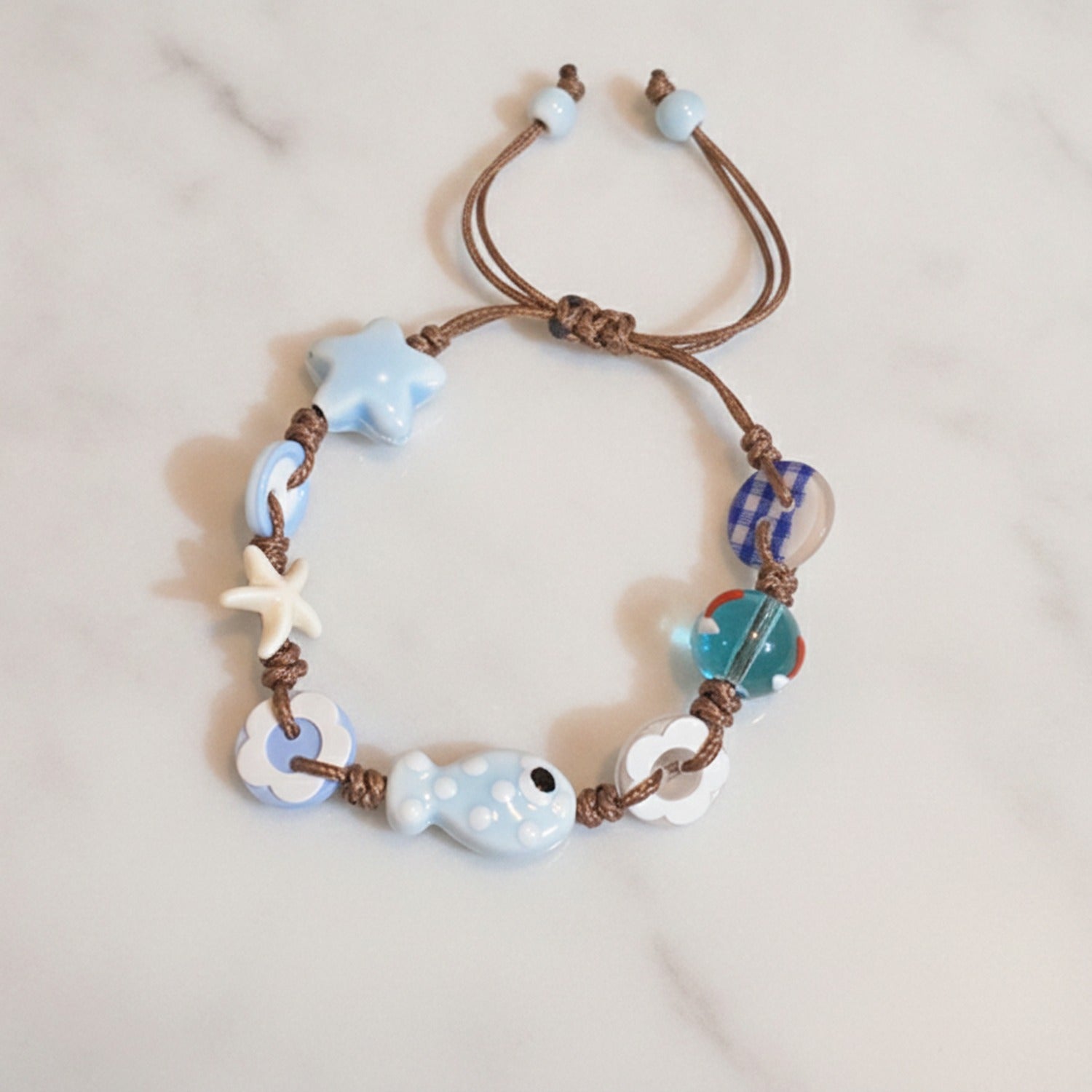 Blue Ceramic Charm Bracelet With Starfish Beads