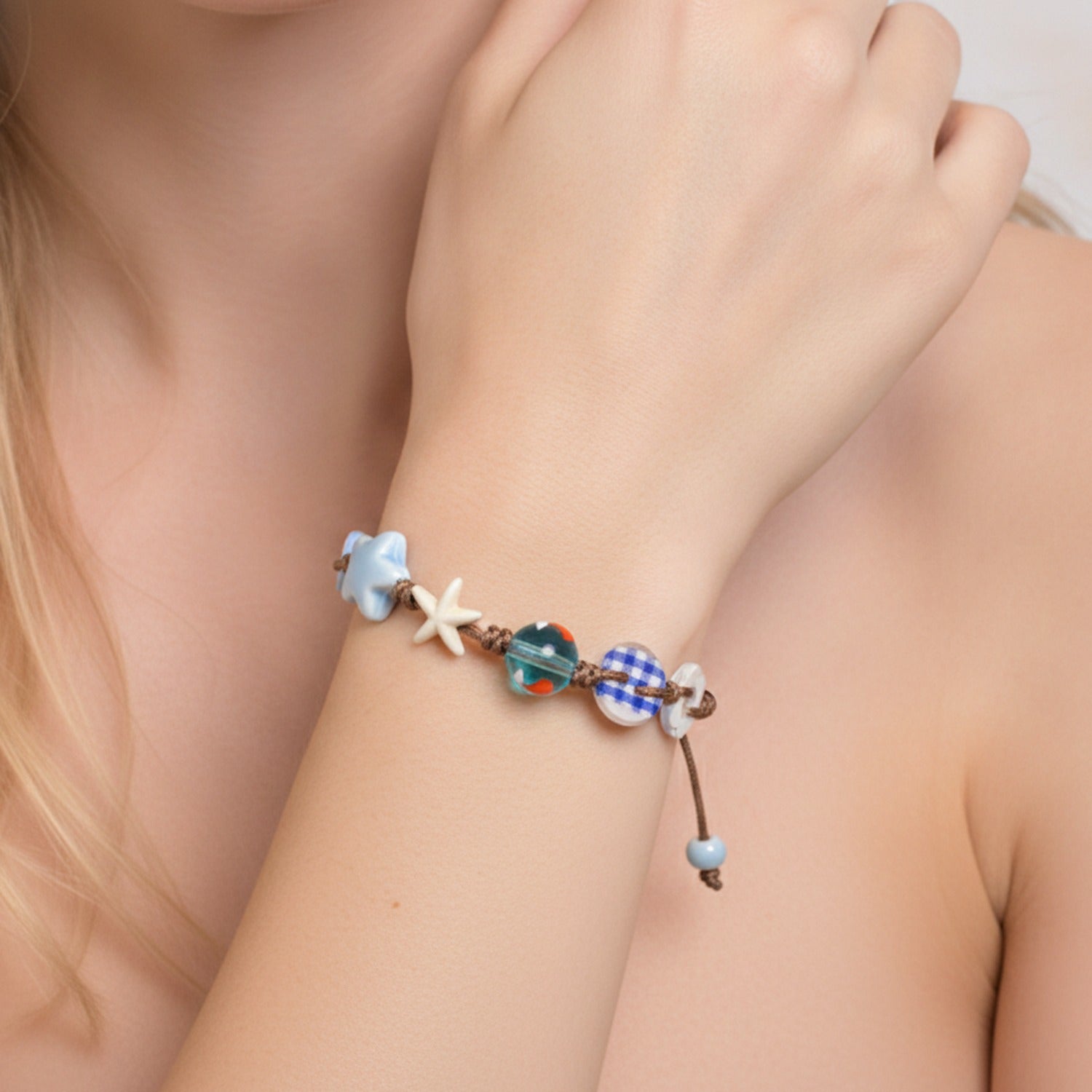 Blue Ceramic Charm Bracelet With Starfish Beads