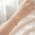 Pearl Beaded Double Strand Silver Bracelet