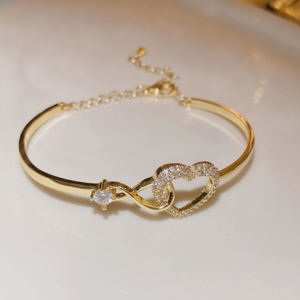 Heart Rhinestone Bangle Bracelet - Bracelet Gold
