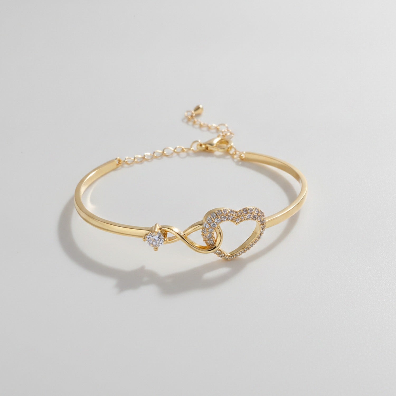 Heart Rhinestone Bangle Bracelet - Bracelet Gold