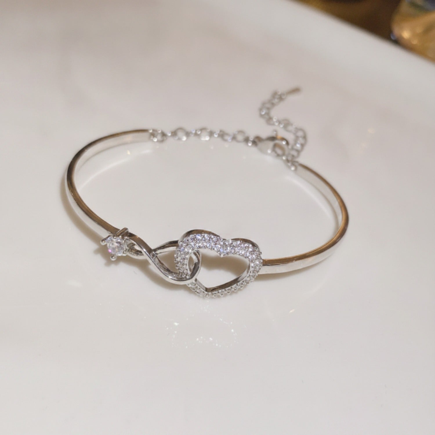 Heart Rhinestone Bangle Bracelet - Bracelet Silver