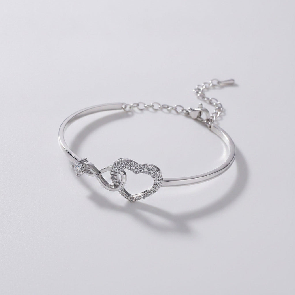 Heart Rhinestone Bangle Bracelet - Bracelet Silver