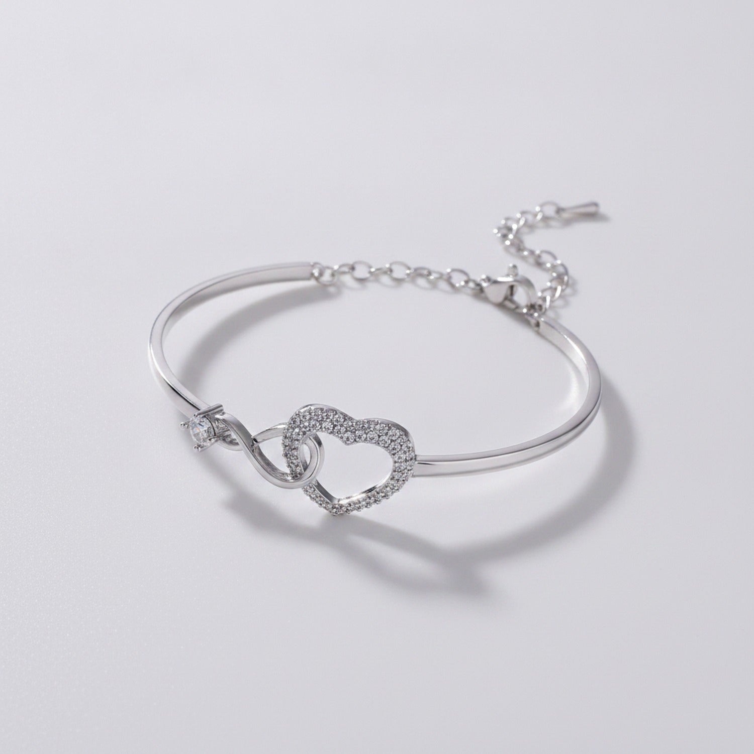 Heart Rhinestone Bangle Bracelet - Bracelet Silver