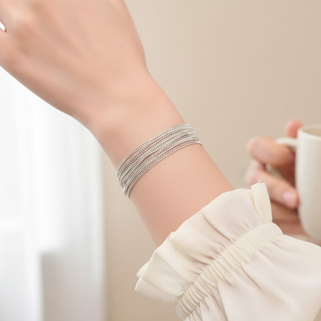 Silver Mesh Beaded Stackable Bracelet