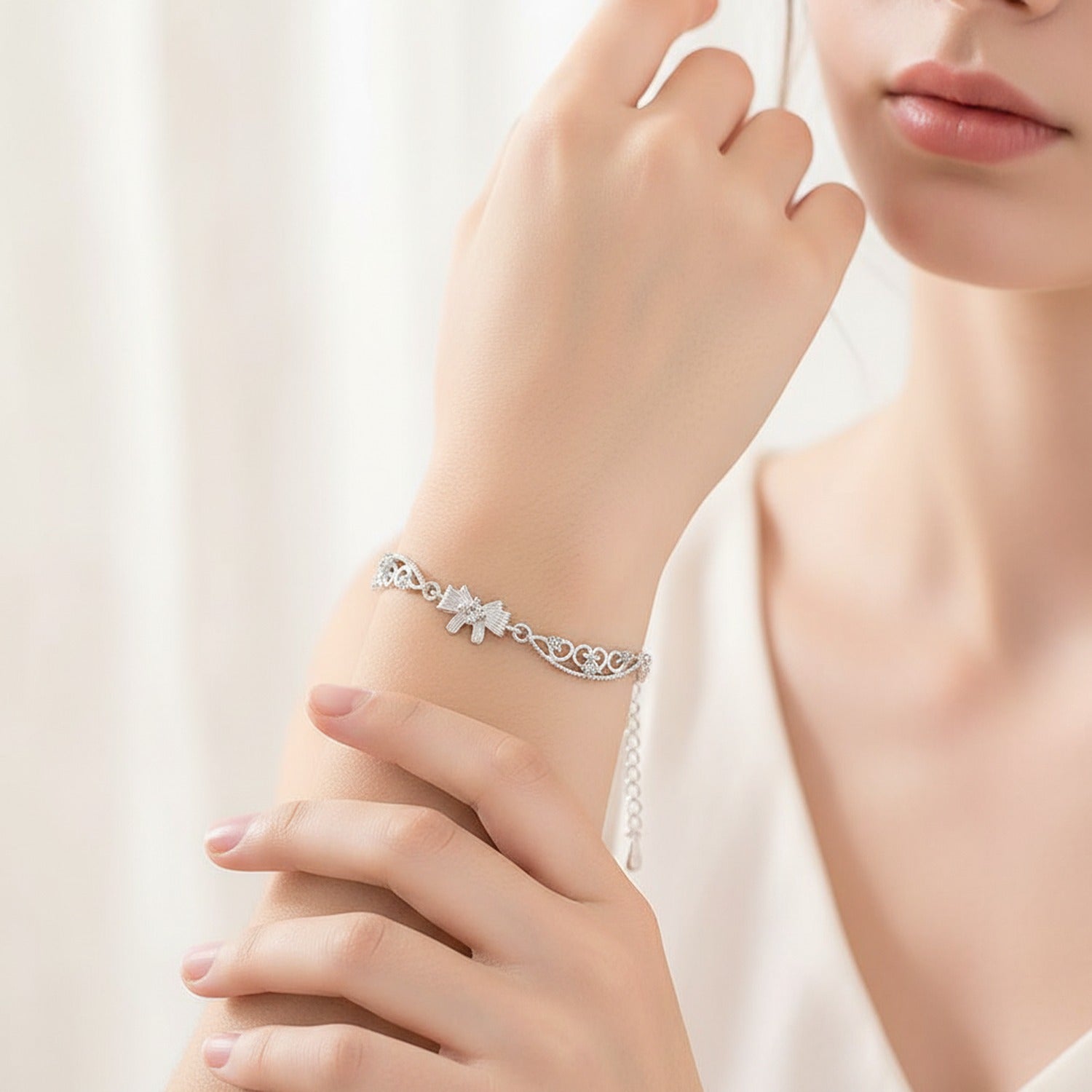 Silver Flower Charm Filigree Bracelet