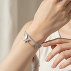Silver Butterfly Charm Rhinestone Layered Bracelet