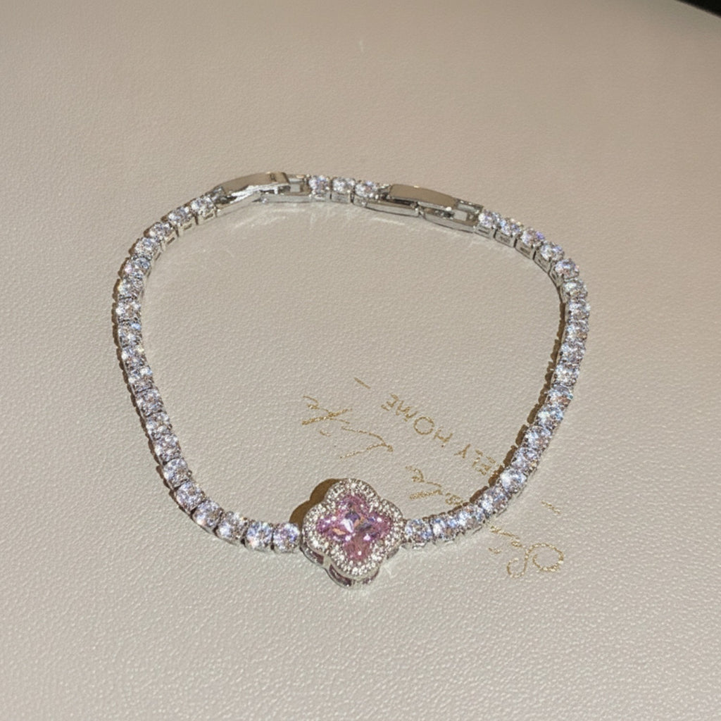 Pink Clover Rhinestone Tennis Bracelet – jewelry (view 2)
