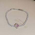 Pink Clover Rhinestone Tennis Bracelet – jewelry (view 2)