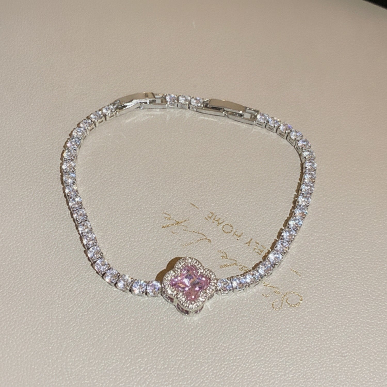 Pink Clover Rhinestone Tennis Bracelet