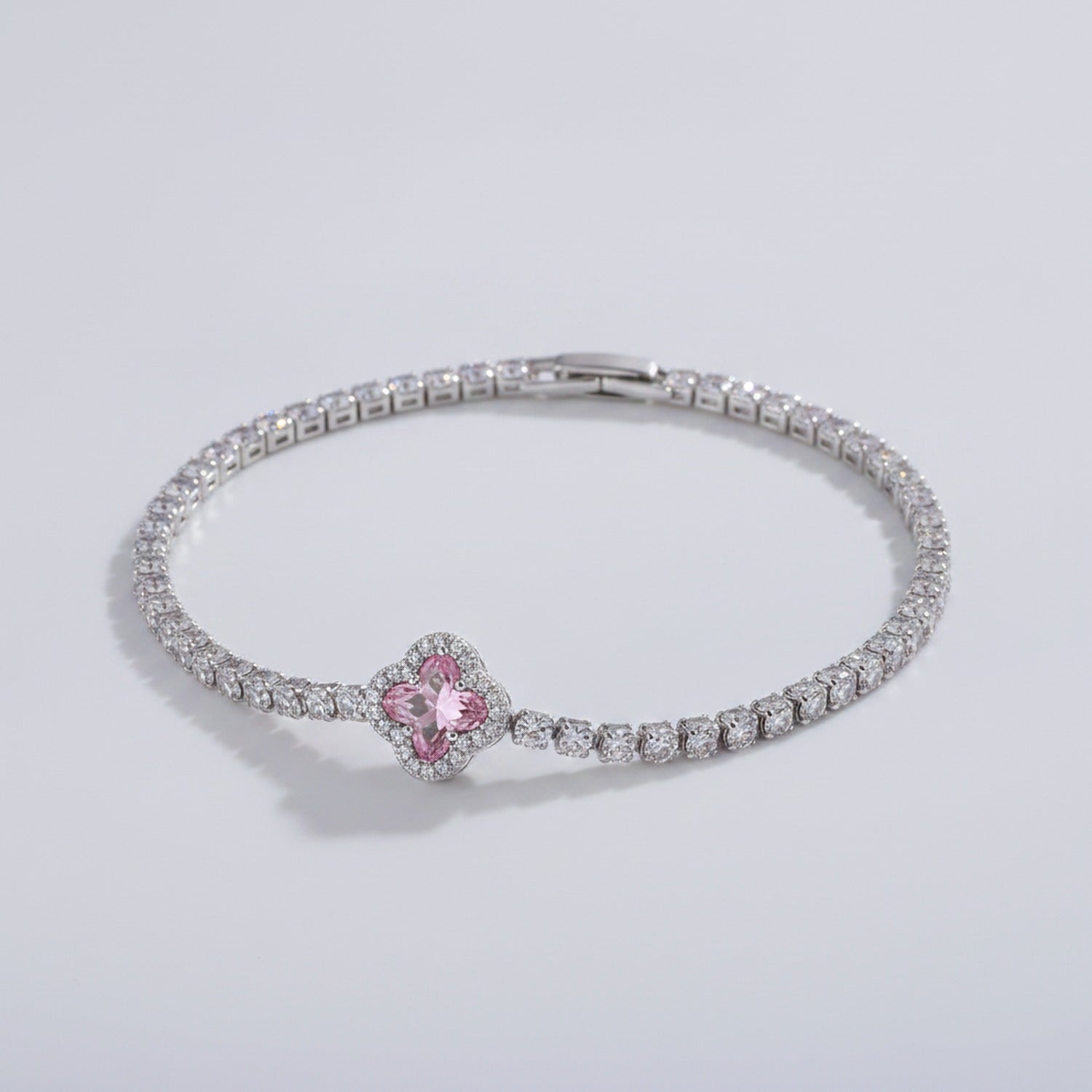 Pink Clover Rhinestone Tennis Bracelet