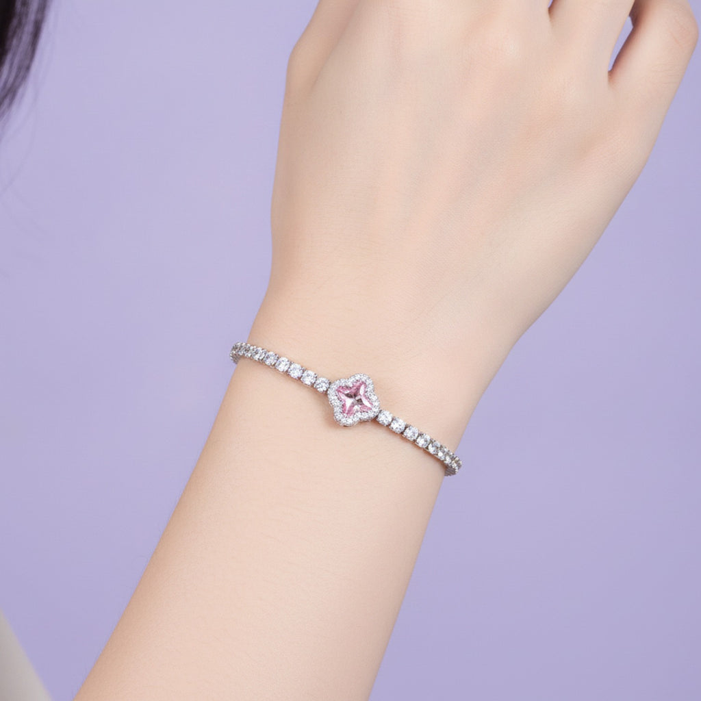 Pink Clover Rhinestone Tennis Bracelet – jewelry (view 3)