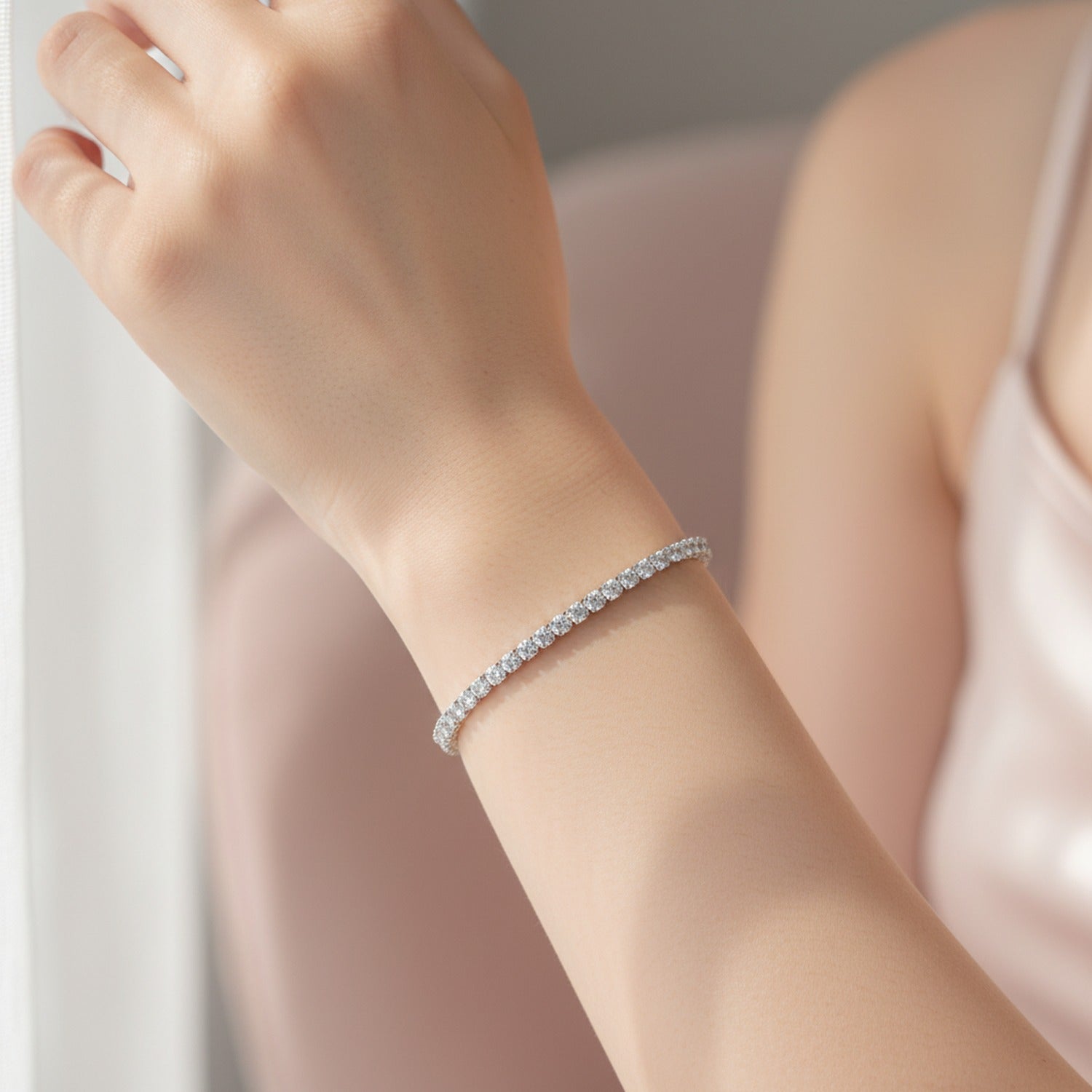 Rhinestone Tennis Bracelet Silver Chain Link