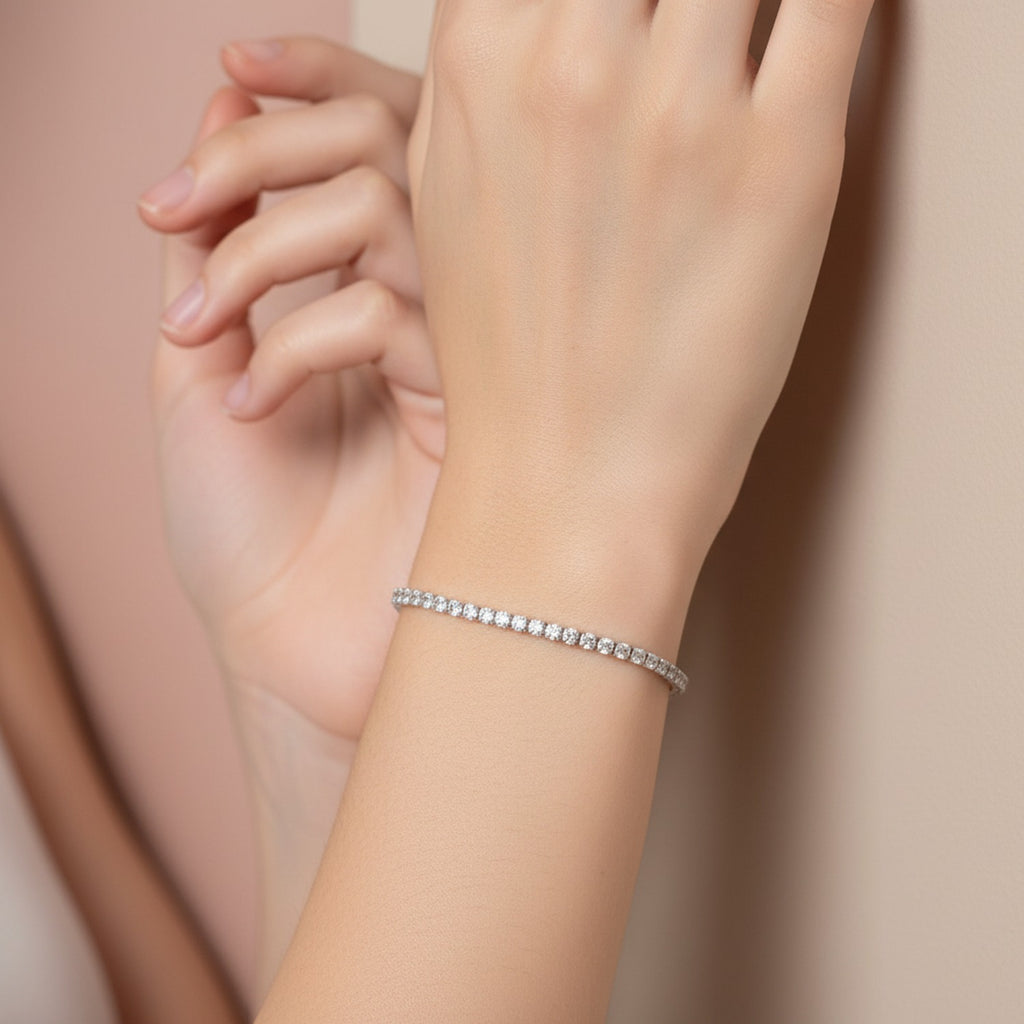 Rhinestone Tennis Bracelet Silver Chain Link