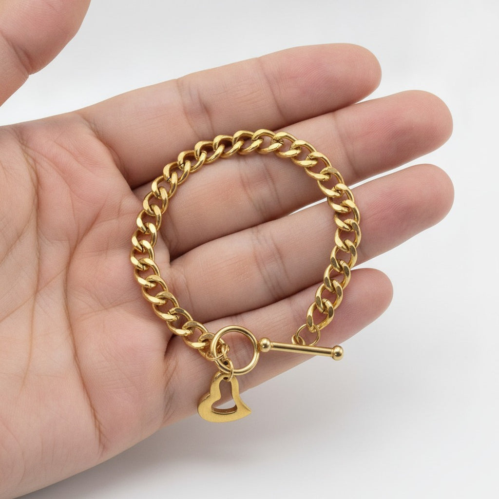 Chunky Chain Heart Charm Toggle Bracelet – jewelry (view 3)