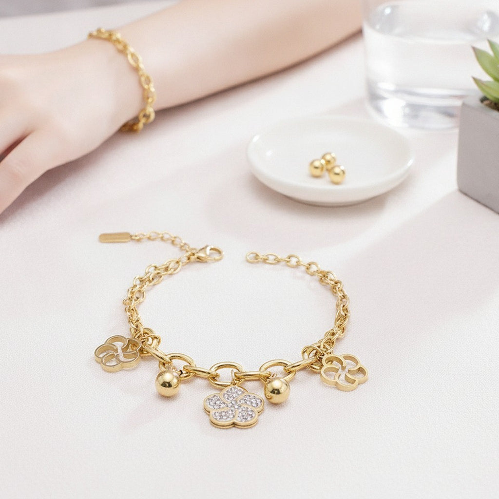 Elegant Floral Crystal Charm Bracelet – jewelry (view 2)