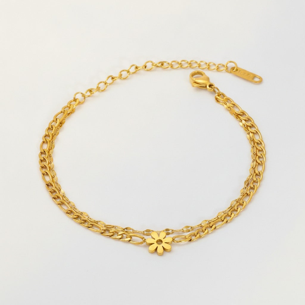 Dainty Layered Flower Charm Bracelet – jewelry (view 1)