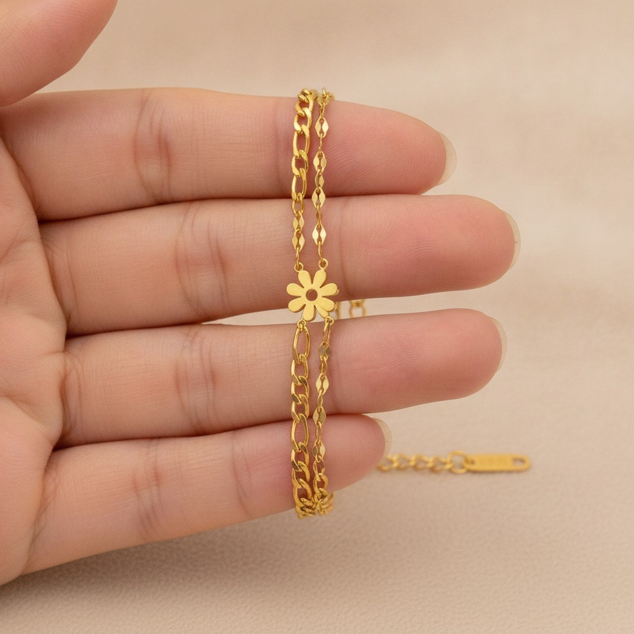 Dainty Layered Flower Charm Bracelet – jewelry (view 3)
