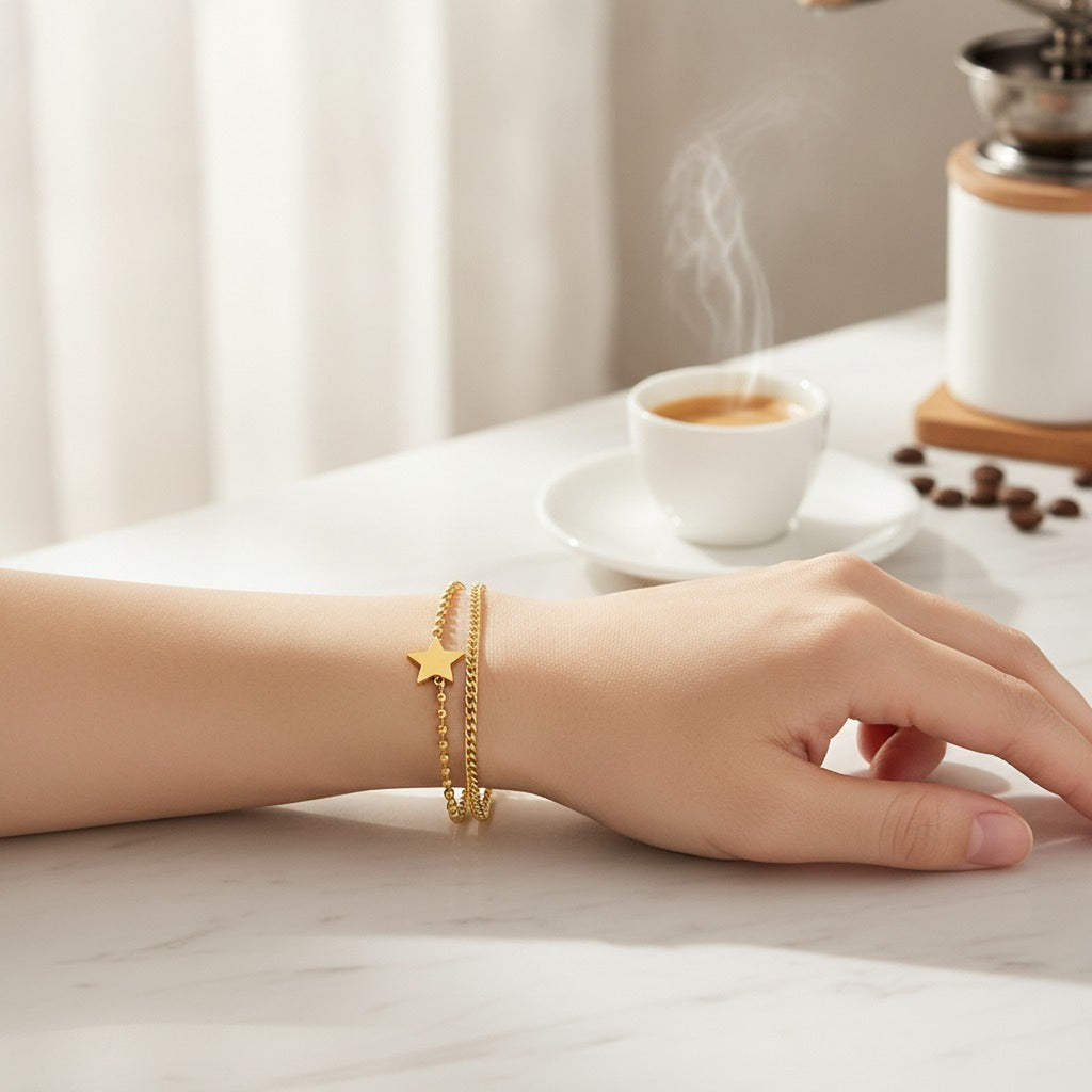 Double Layer Gold Plated Star Bracelet – jewelry (view 2)