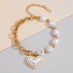 Trendy Pearl and Chunky Chain Heart Bracelet – jewelry (view 1)