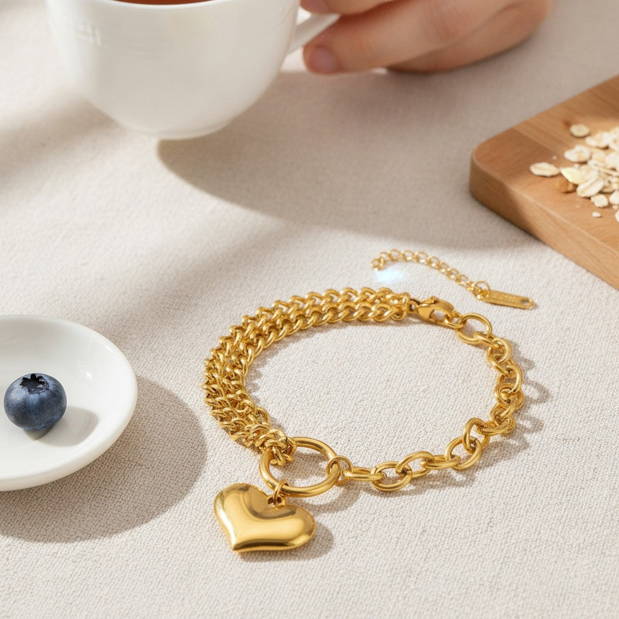 Chunky Chain Heart Charm Bracelet – jewelry (view 2)