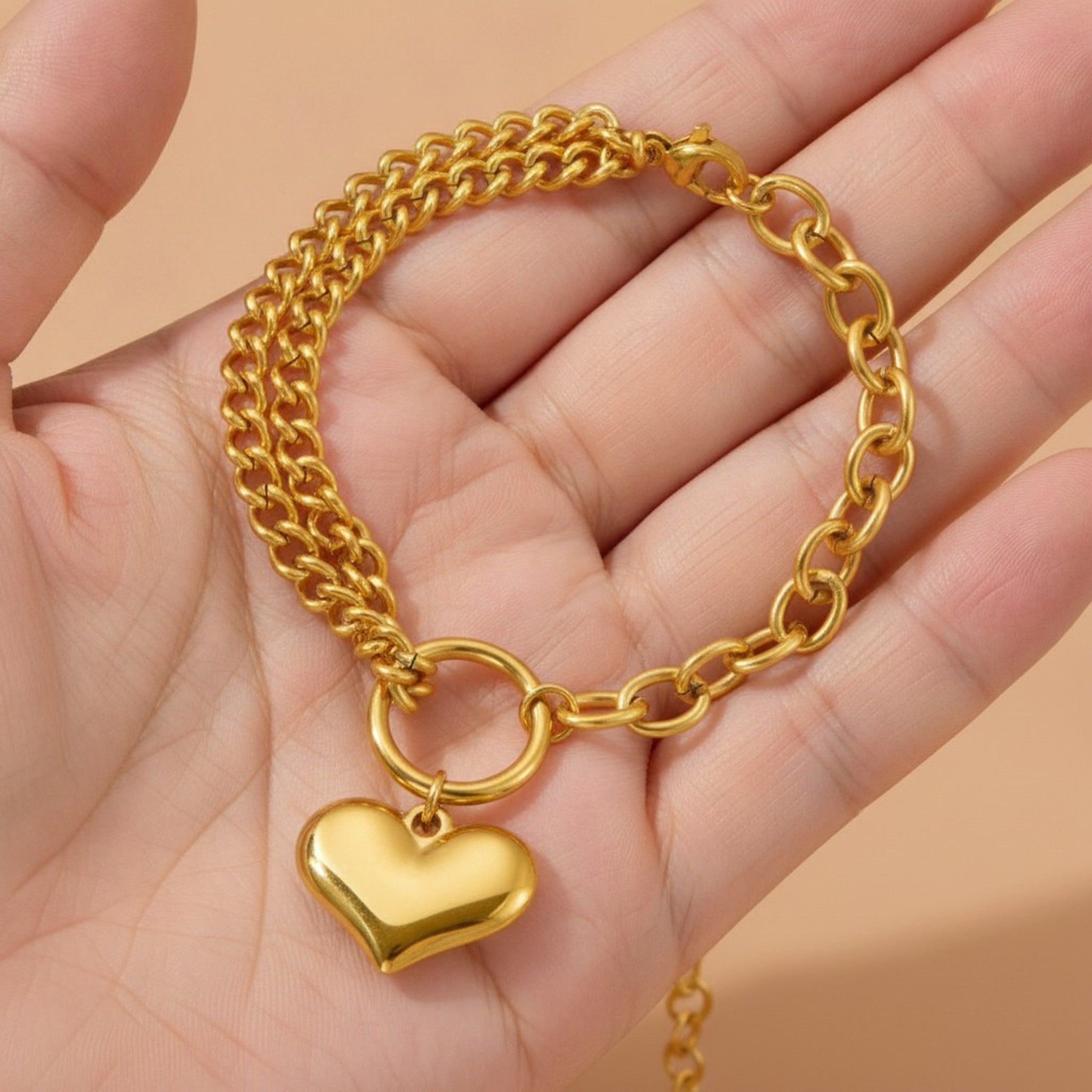 Chunky Chain Heart Charm Bracelet – jewelry (view 3)