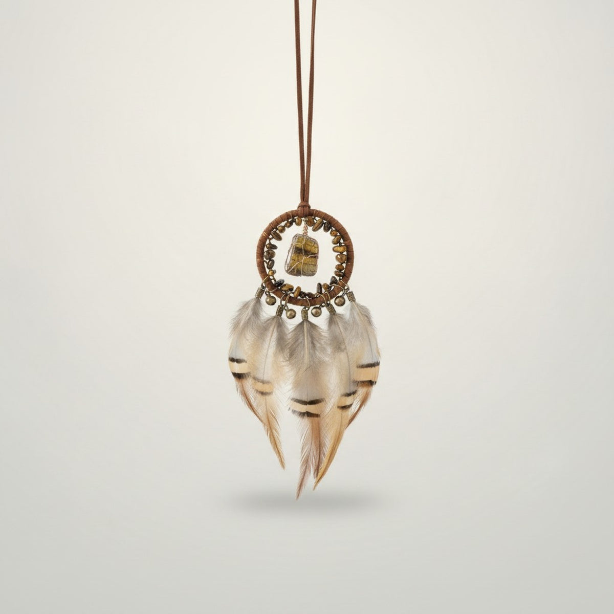 Boho Feather & Stone Dreamcatcher Necklace – jewelry (view 2)