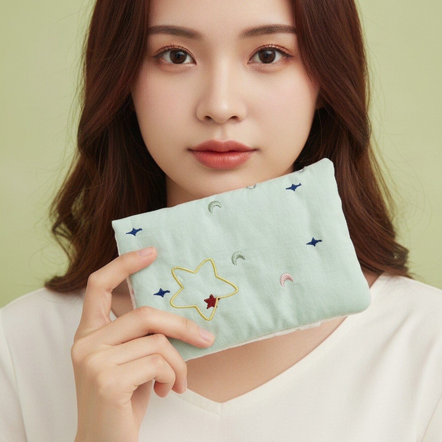 Mint Star Moon Embroidered Card Holder Wallet