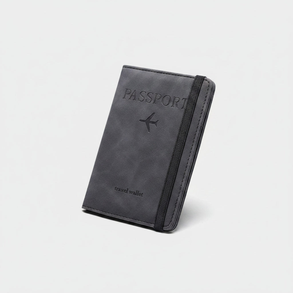 Black Passport Holder Travel Wallet With Elastic Band