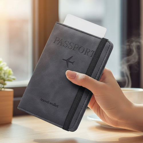 Black Passport Holder Travel Wallet With Elastic Band