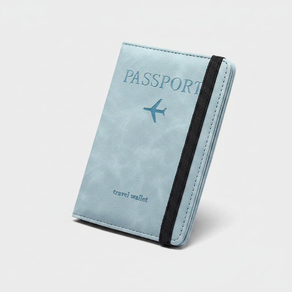 Passport Travel Wallet With Elastic Band Light Blue