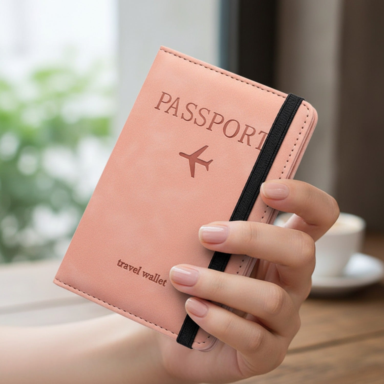 Passport Travel Wallet Blush Pink Elastic Band