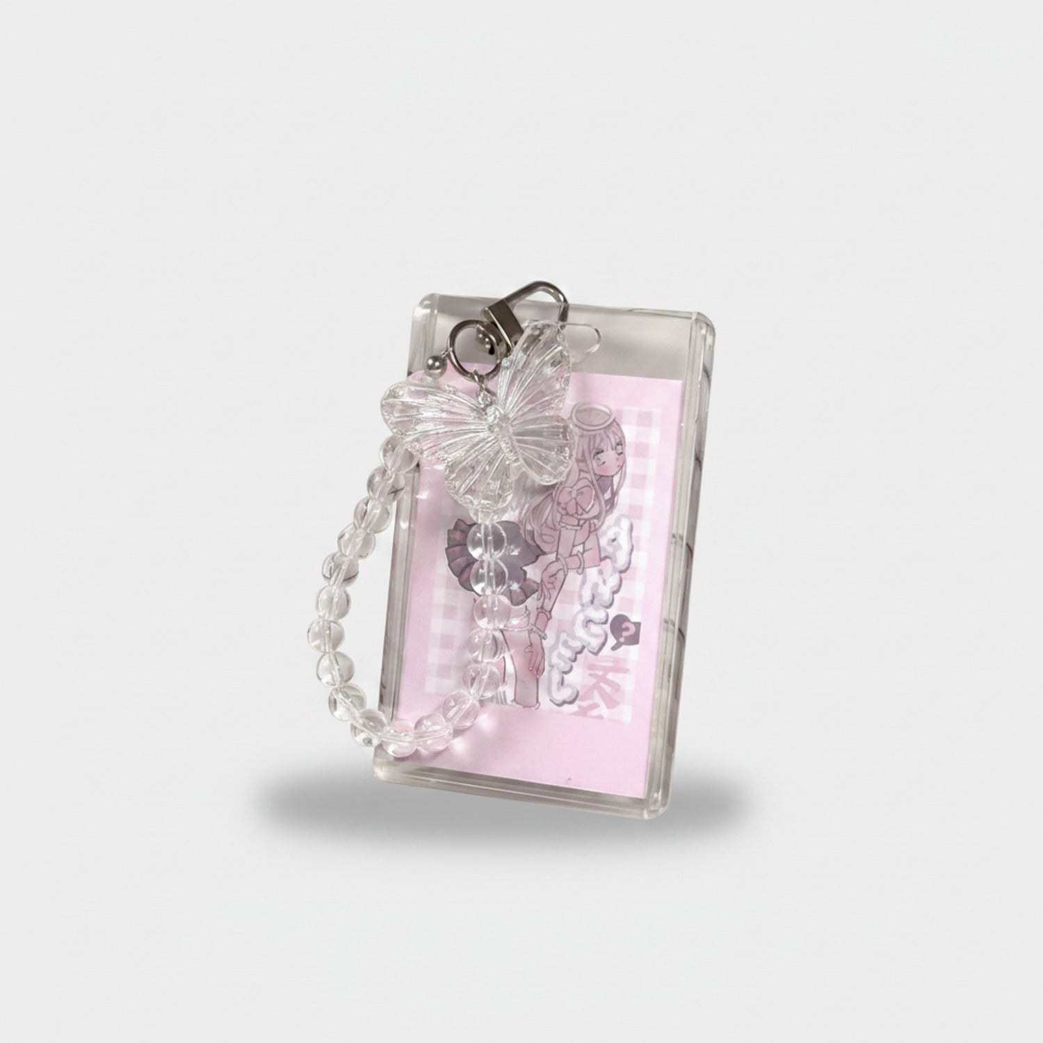 Butterfly Beaded Crystal Cup Charm Keychain Pink