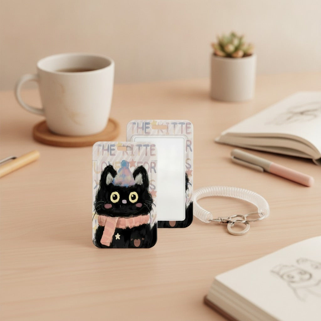 Doodle Black Cat Card Holder with Lanyard – bags & wallets (view 2)