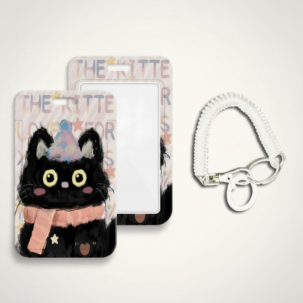 Doodle Black Cat Card Holder with Lanyard – bags & wallets (view 1)