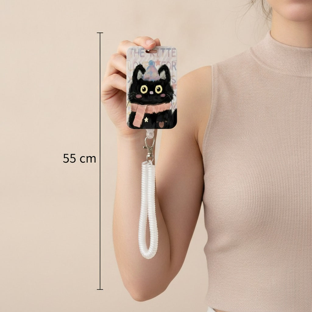 Doodle Black Cat Card Holder with Lanyard – bags & wallets (view 3)