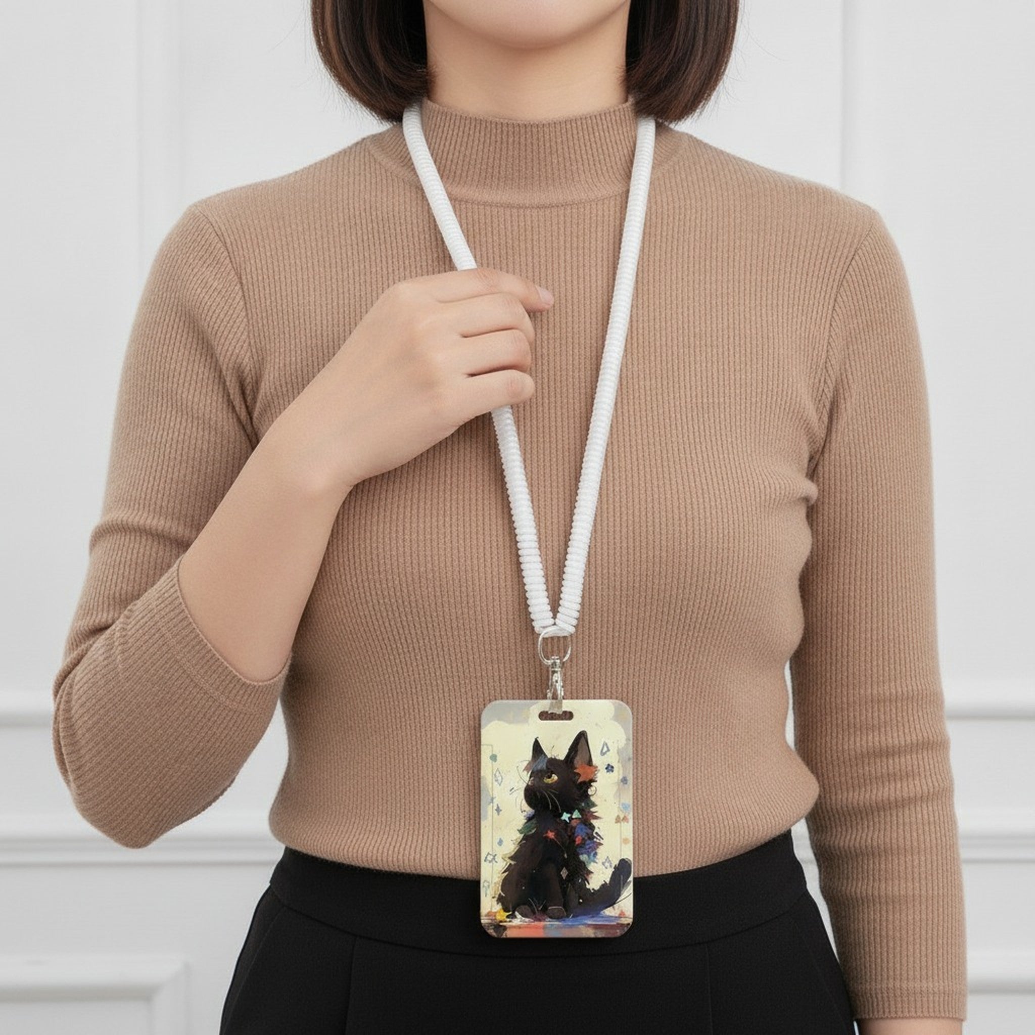 Black Cat ID Card Holder with Lanyard – stationery (view 3)