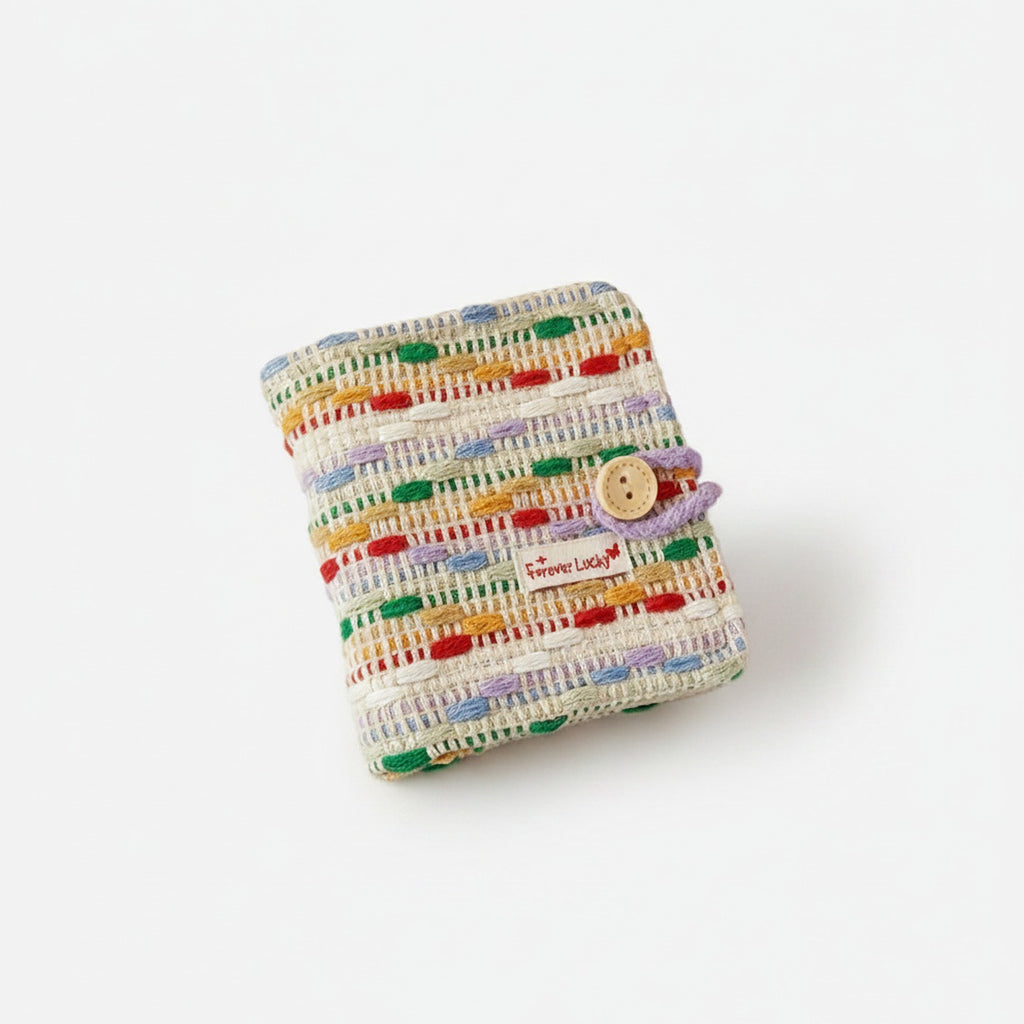 Tweed Button-Charm Square Notebook - Gentle Fabric Multi-Color (includes 20 inner pages) – stationery (view 1)