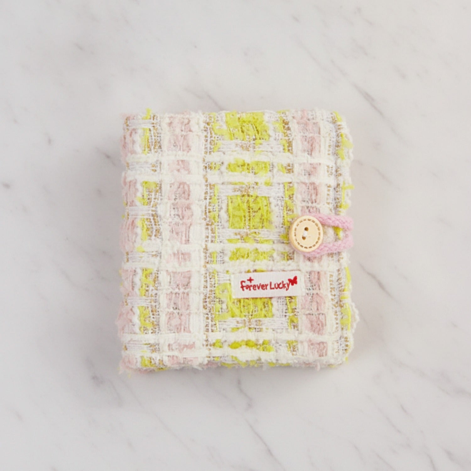 Tweed Button-Charm Square Notebook - Chic Pink Notebook 20 Pages – stationery (view 2)